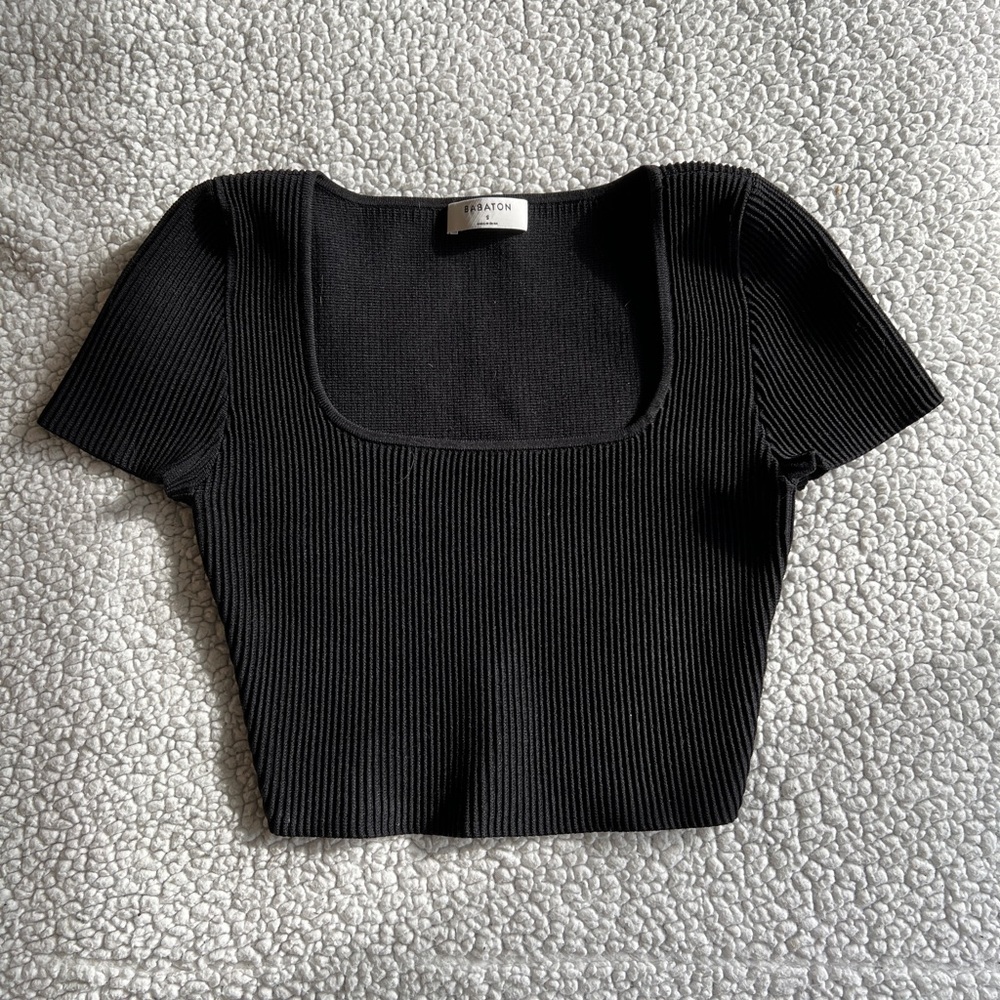 Babaton Sculpt Knit Scoop Neck Crop Tee Size Small